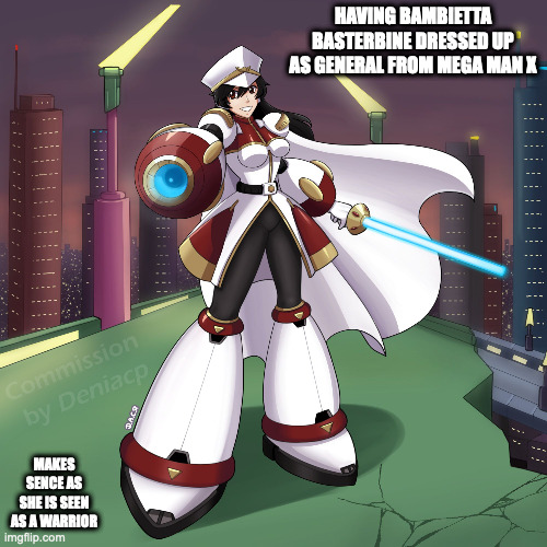 Mega Man Style Bambietta Basterbine | HAVING BAMBIETTA BASTERBINE DRESSED UP AS GENERAL FROM MEGA MAN X; MAKES SENCE AS SHE IS SEEN AS A WARRIOR | image tagged in bleach,bambietta basterbine,megaman,megaman x,memes | made w/ Imgflip meme maker