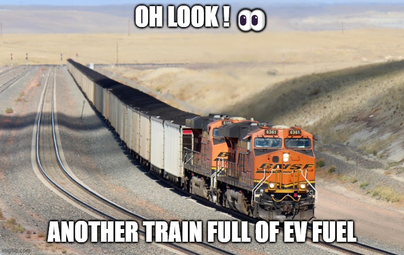 Coal Train | OH LOOK ! 👀; ANOTHER TRAIN FULL OF EV FUEL | image tagged in coal,tesla,cars,hybrid | made w/ Imgflip meme maker
