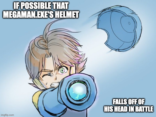 MegaMan.EXE Without Helmet | IF POSSIBLE THAT MEGAMAN.EXE'S HELMET; FALLS OFF OF HIS HEAD IN BATTLE | image tagged in megaman,megaman battle network,megamanexe,memes | made w/ Imgflip meme maker