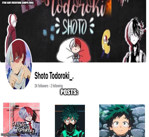 SHOTOOOO | (THE GUY EVERYONE SIMPS FOR); POSTS: | image tagged in todoroki,shoto,my hero academia,not my account,anime,put shoto in coms to pay respect | made w/ Imgflip meme maker