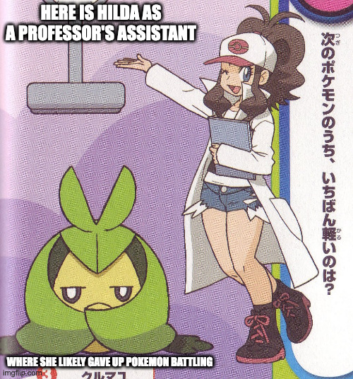 Hilda With Jacket | HERE IS HILDA AS A PROFESSOR'S ASSISTANT; WHERE SHE LIKELY GAVE UP POKEMON BATTLING | image tagged in pokemon,hilda,memes | made w/ Imgflip meme maker