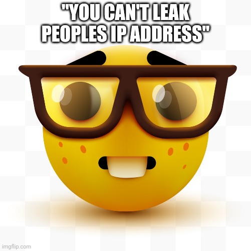 Nerd emoji | "YOU CAN'T LEAK PEOPLES IP ADDRESS" | image tagged in nerd emoji | made w/ Imgflip meme maker