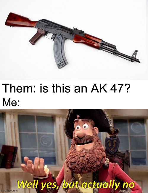 The AKM is not an AK 47, or is it? | Them: is this an AK 47? Me: | image tagged in memes,well yes but actually no | made w/ Imgflip meme maker