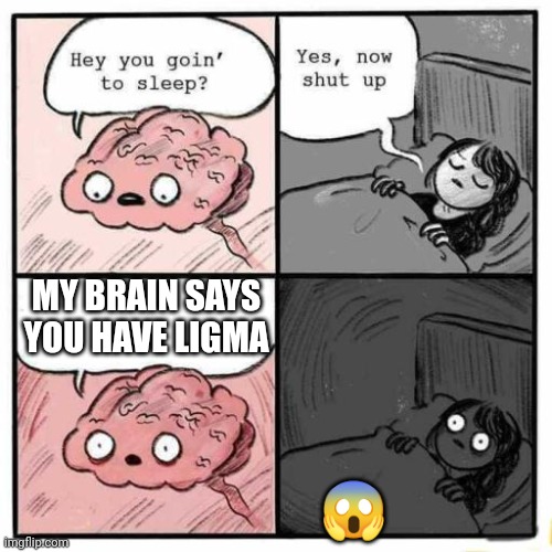 bruh | MY BRAIN SAYS YOU HAVE LIGMA; 😱 | image tagged in hey you going to sleep | made w/ Imgflip meme maker