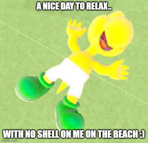 A NICE DAY TO RELAX.. WITH NO SHELL ON ME ON THE BEACH :) | made w/ Imgflip meme maker
