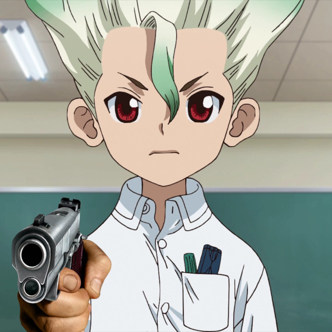 High Quality Senku with a fucking gun Blank Meme Template