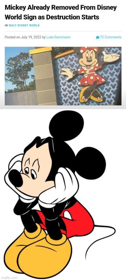 Mickey Mouse removed | image tagged in sad mickey mouse,mickey mouse,disney,news,memes,disney world | made w/ Imgflip meme maker