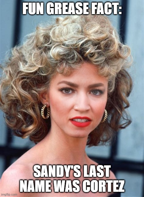 Fun Fact | FUN GREASE FACT:; SANDY'S LAST NAME WAS CORTEZ | image tagged in grease | made w/ Imgflip meme maker