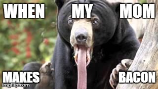 WHEN         MY         MOM MAKES                                BACON | image tagged in bacon,funny,bear | made w/ Imgflip meme maker
