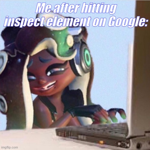 Smug Marina | Me after hitting inspect element on Google: | image tagged in smug marina | made w/ Imgflip meme maker