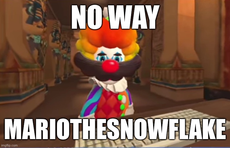 SMG4 Mario Clown | NO WAY; MARIOTHESNOWFLAKE | image tagged in smg4 mario clown | made w/ Imgflip meme maker