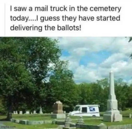 LMAO!! | image tagged in cemetery,dead,usps,funny memes,fraud | made w/ Imgflip meme maker
