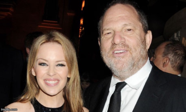 Kylie and some Jewish guy | image tagged in kylie minogue and harvey weinstein | made w/ Imgflip meme maker