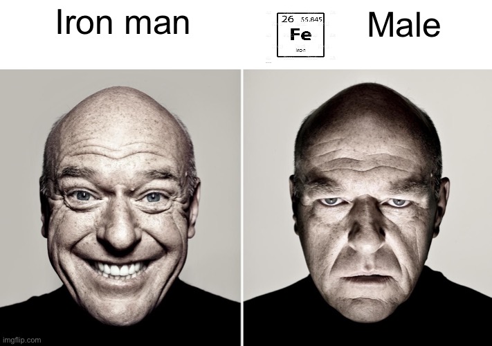 Dean Norris's reaction | Iron man; Male | image tagged in dean norris's reaction | made w/ Imgflip meme maker
