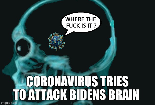 WHERE THE 
FUCK IS IT ? CORONAVIRUS TRIES TO ATTACK BIDENS BRAIN | made w/ Imgflip meme maker