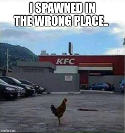 KFC Chicken | I SPAWNED IN THE WRONG PLACE.. | image tagged in kfc chicken | made w/ Imgflip meme maker
