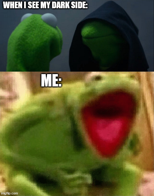 WHEN I SEE MY DARK SIDE:; ME: | image tagged in memes,evil kermit | made w/ Imgflip meme maker