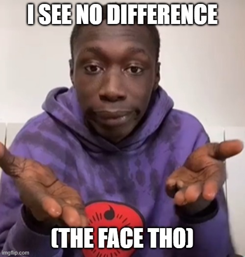 Khaby Lame Obvious | I SEE NO DIFFERENCE (THE FACE THO) | image tagged in khaby lame obvious | made w/ Imgflip meme maker