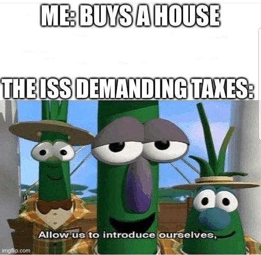 It’s *NOT* free real estate | ME: BUYS A HOUSE; THE ISS DEMANDING TAXES: | image tagged in allow us to introduce ourselves | made w/ Imgflip meme maker