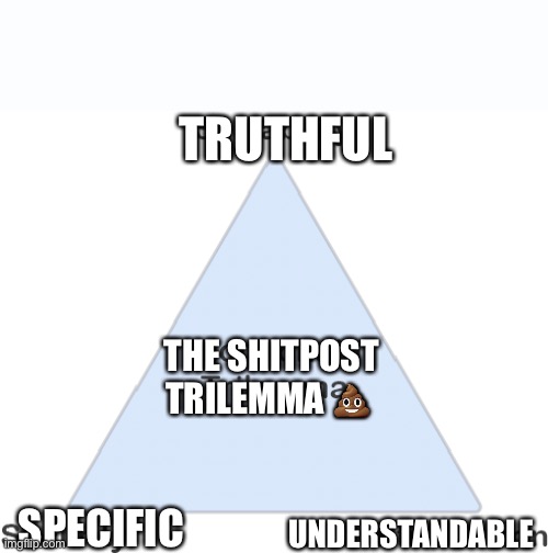 TRUTHFUL; THE SHITPOST TRILEMMA 💩; UNDERSTANDABLE; SPECIFIC | made w/ Imgflip meme maker