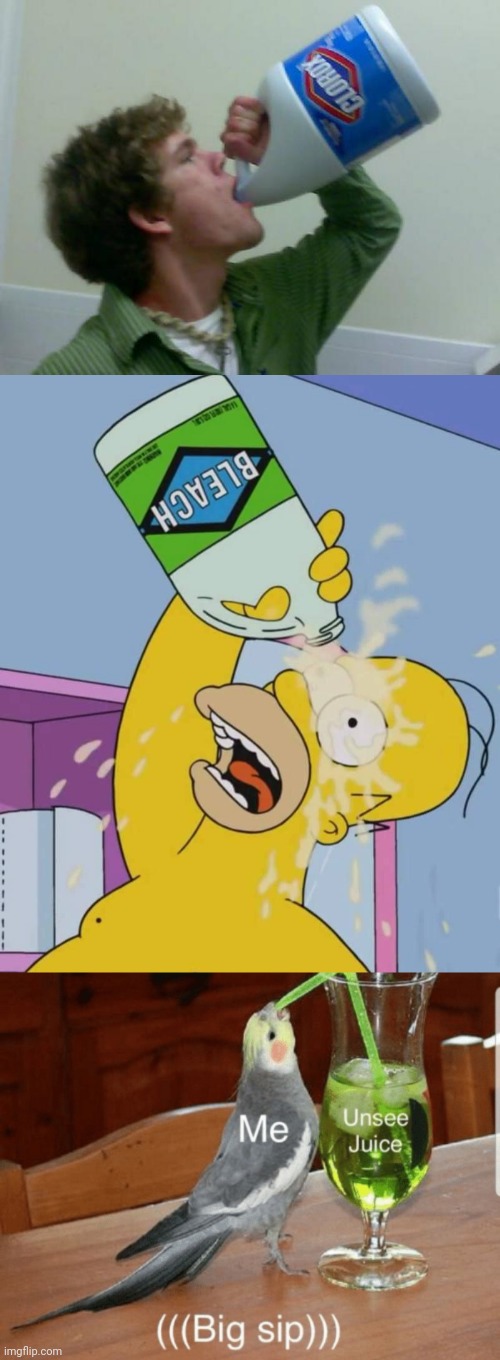 image tagged in drink bleach,homer with bleach,unsee juice | made w/ Imgflip meme maker