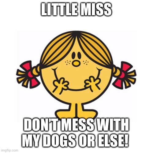 Don’t mess with my dogs | LITTLE MISS; DON’T MESS WITH MY DOGS OR ELSE! | image tagged in little miss sunshine | made w/ Imgflip meme maker
