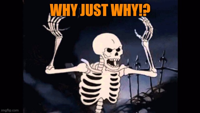 Angry skeleton | WHY JUST WHY!? | image tagged in angry skeleton | made w/ Imgflip meme maker