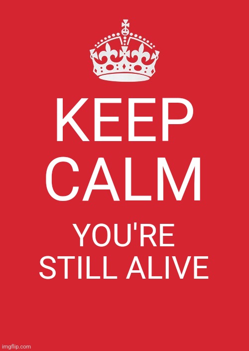 Insert Title Not Here | KEEP CALM; YOU'RE STILL ALIVE | image tagged in memes,keep calm and carry on red,alive,keep calm | made w/ Imgflip meme maker