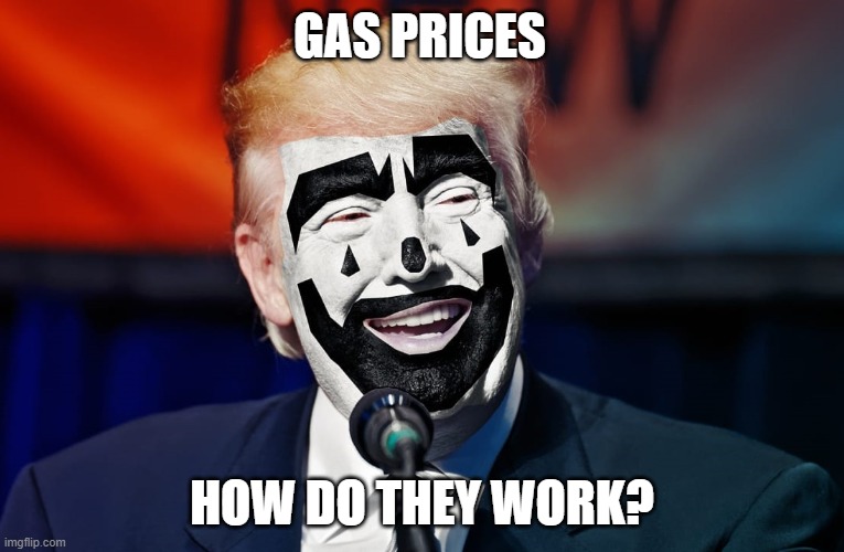 GAS PRICES; HOW DO THEY WORK? | image tagged in donald trump,icp,juggalos,stupid people,republicans,gop | made w/ Imgflip meme maker
