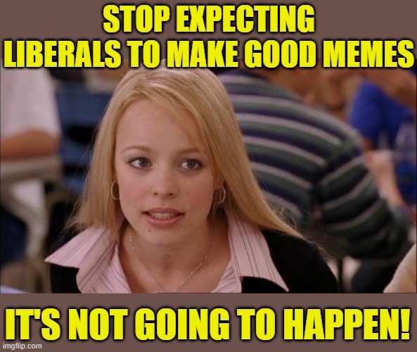 Its Not Going To Happen Meme | STOP EXPECTING LIBERALS TO MAKE GOOD MEMES IT'S NOT GOING TO HAPPEN! | image tagged in memes,its not going to happen | made w/ Imgflip meme maker