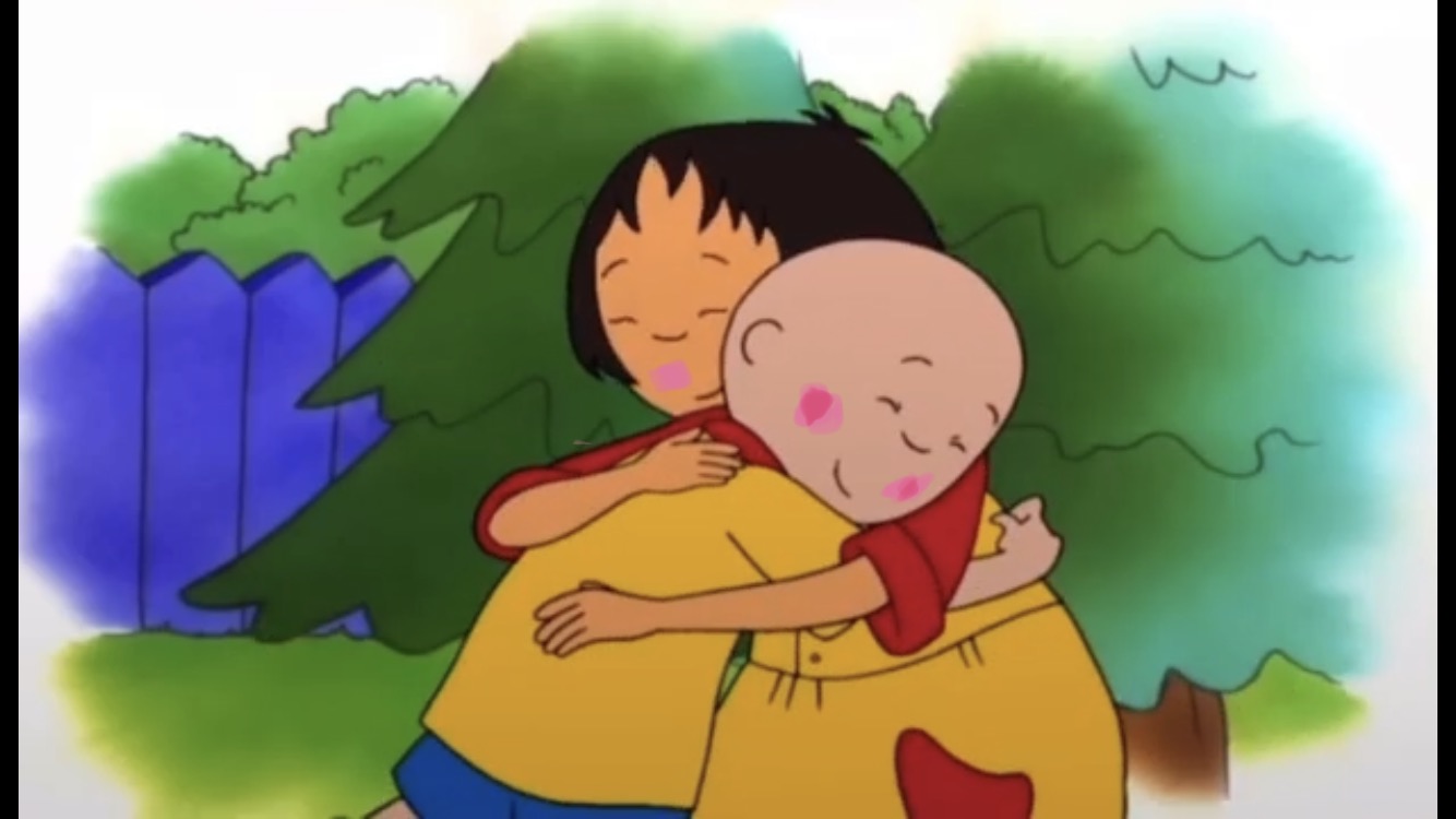 Caillou and his girlfriend Sarah hugging Blank Meme Template