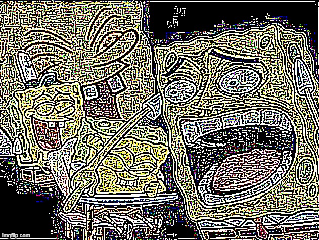 Deep Fried deep fried Spongebob laughing | image tagged in deep fried deep fried spongebob laughing | made w/ Imgflip meme maker