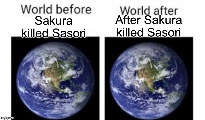 The world before (X) and after (X) | After Sakura killed Sasori; Sakura killed Sasori | image tagged in the world before x and after x | made w/ Imgflip meme maker