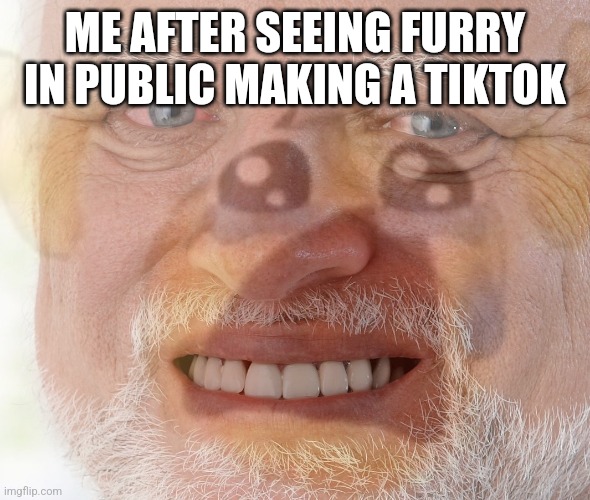 Why do I suffer | ME AFTER SEEING FURRY IN PUBLIC MAKING A TIKTOK | image tagged in hide the pain harold with crying emoji | made w/ Imgflip meme maker