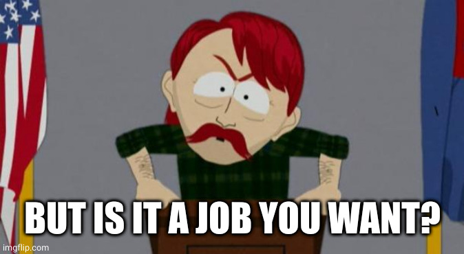 They took our jobs stance (South Park) | BUT IS IT A JOB YOU WANT? | image tagged in they took our jobs stance south park | made w/ Imgflip meme maker