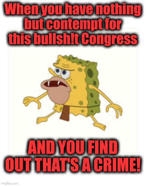 Ruh-roh... | When you have nothing
but contempt for
this bullsh!t Congress; AND YOU FIND OUT THAT'S A CRIME! | image tagged in spongar,memes,contempt of congress,steve bannon,crime,democrats | made w/ Imgflip meme maker
