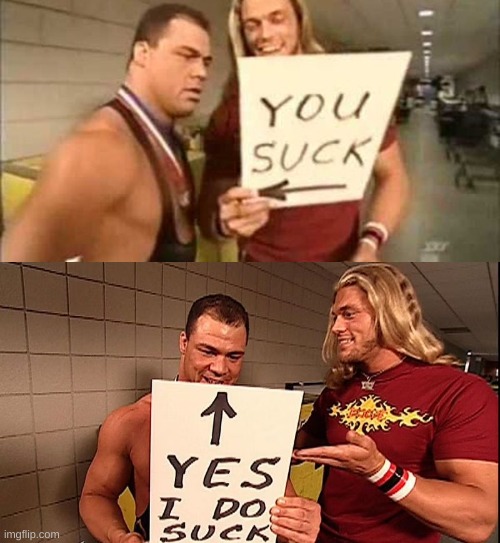 Edge showing Kurt Angle his picture gallary | made w/ Imgflip meme maker