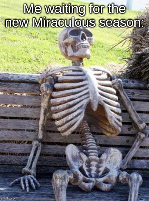 Doesn't come out till Spring of 2023 :'( | Me waiting for the new Miraculous season: | image tagged in memes,waiting skeleton | made w/ Imgflip meme maker