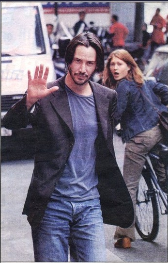 High Quality Girl staring at Keanu Reeves Blank Meme Template