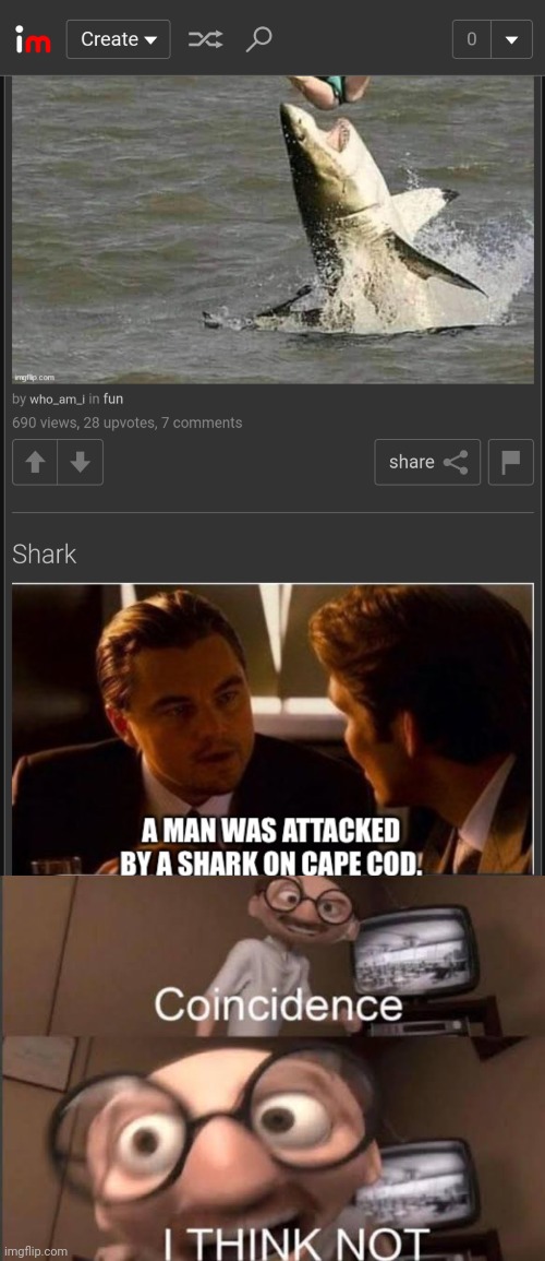 Saw this while scrolling through imgflip | image tagged in coincedence i think not,shark,shark attack,coincidence,imgflip,idk | made w/ Imgflip meme maker