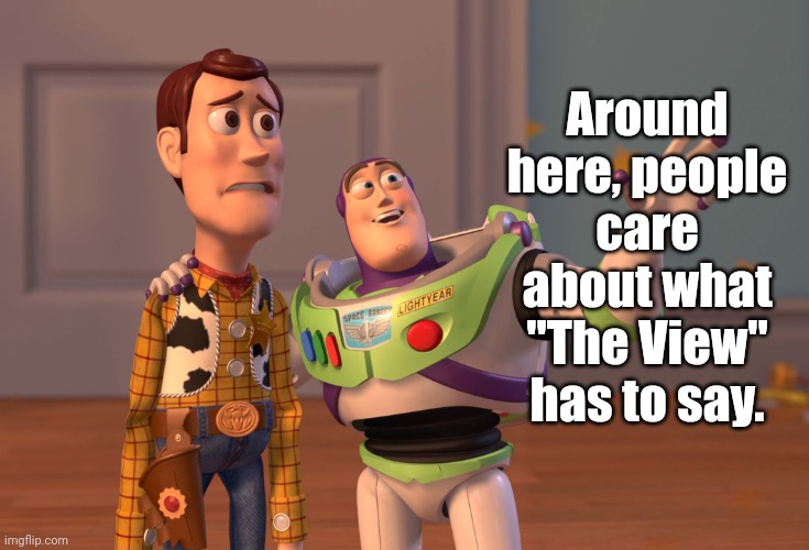 I dont care if it was Ozzys wife in the start.  I never once considered THE VIEW in any of my opinions. | Around here, people care about what "The View" has to say. | image tagged in memes,x x everywhere | made w/ Imgflip meme maker