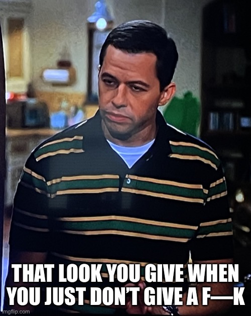 Just Don’t Give A F—k |  THAT LOOK YOU GIVE WHEN YOU JUST DON’T GIVE A F—K | image tagged in look you give,two and a half men,just dont give a f,alan harper,annoyed | made w/ Imgflip meme maker