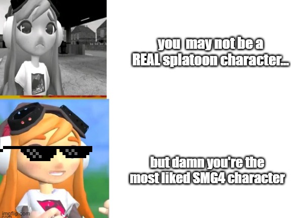 when you realize that meggy is from smg4 not splatoon | you  may not be a REAL splatoon character... but damn you're the most liked SMG4 character | image tagged in smg4,splatoon,nintendo,funny meme | made w/ Imgflip meme maker