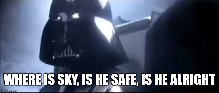 Wtf happened to him | WHERE IS SKY, IS HE SAFE, IS HE ALRIGHT | image tagged in where is padme | made w/ Imgflip meme maker