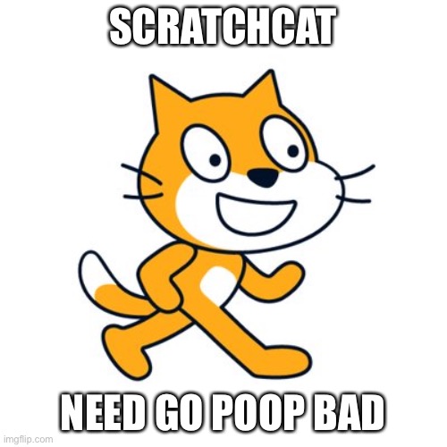 Scratch cat |  SCRATCHCAT; NEED GO POOP BAD | image tagged in scratch cat | made w/ Imgflip meme maker