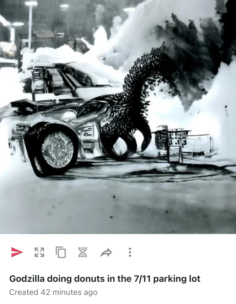 High Quality Godzilla doing donuts in the 7/11 parking lot Blank Meme Template