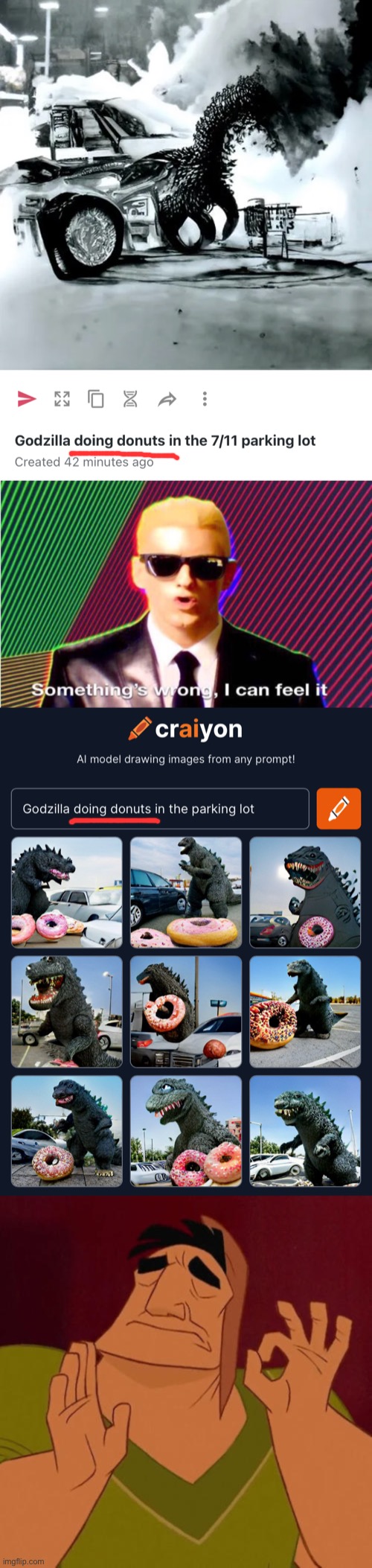A take of two donuts | image tagged in godzilla doing donuts in the parking lot,ai,artificial intelligence | made w/ Imgflip meme maker