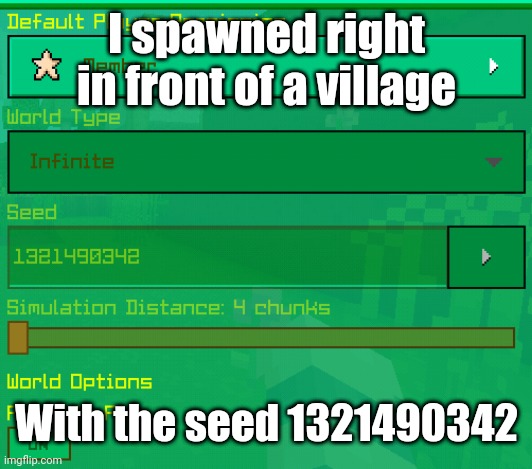 A good seed Seed Simulation Distance: 4 chunks World Options I