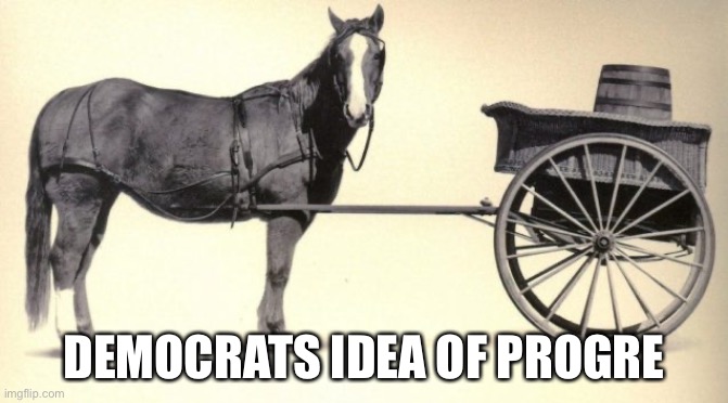 the cart before the horse | DEMOCRATS IDEA OF PROGRESS | image tagged in the cart before the horse | made w/ Imgflip meme maker