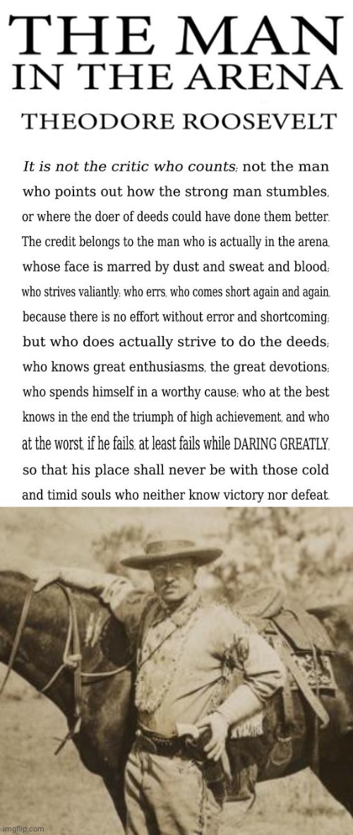 Teddy Roosevelt the Man in the Arena | image tagged in teddy roosevelt | made w/ Imgflip meme maker